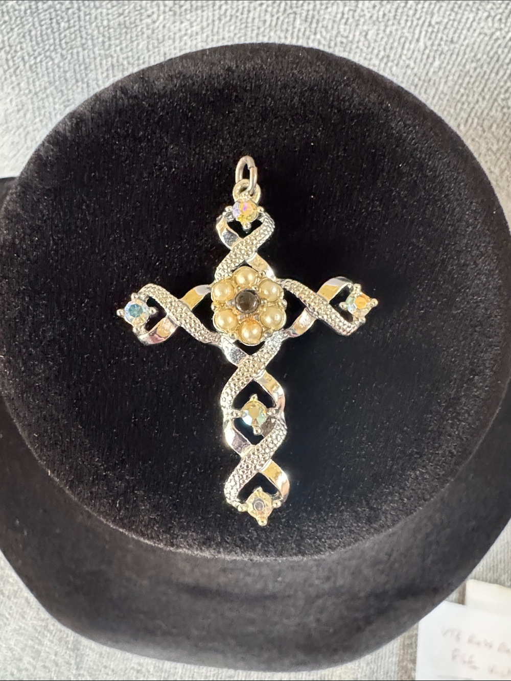 Ribbon Cross Pendant with Multicolor Accents Catches the Light Beautifully